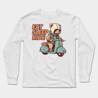 A cute teddy bear riding scooter bike Long Sleeve T-Shirt